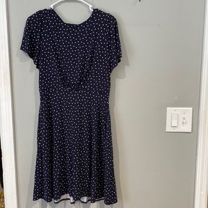 Loft Navy Polka Dot Swing Dress